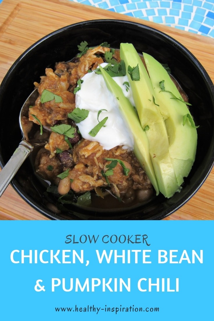 healthy slow cooker chicken white bean and pumpkin chili